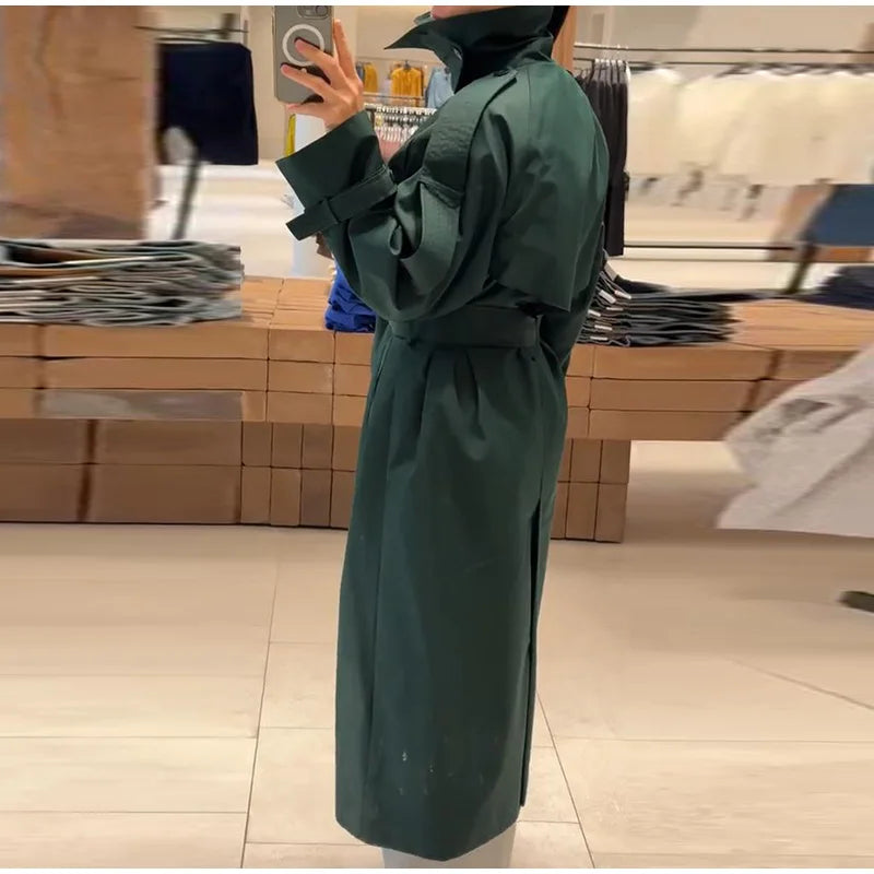 Trench long femme kaki