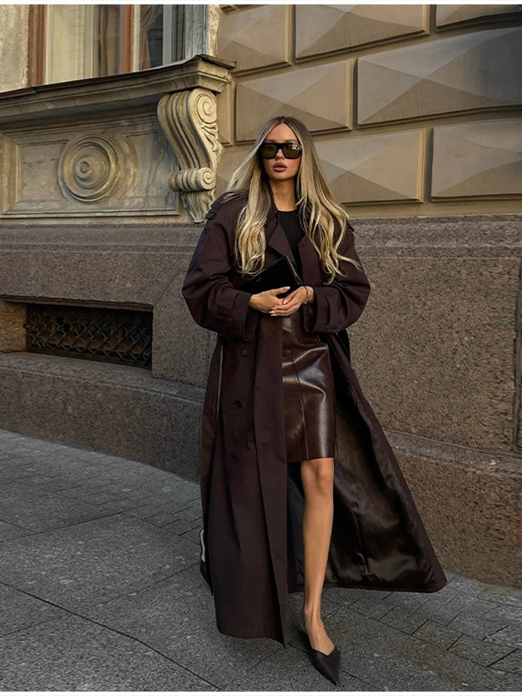 Trench long marron femme
