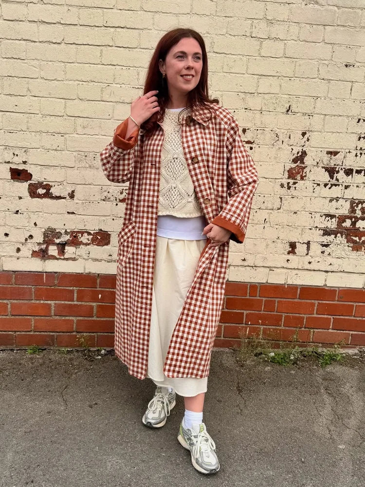 Trench long femme à carreaux