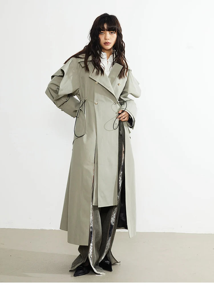 Manteau style trench long femme kaki