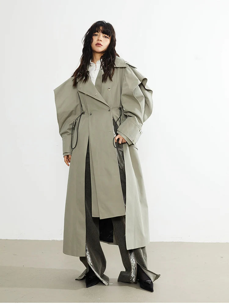 Manteau style trench long femme kaki