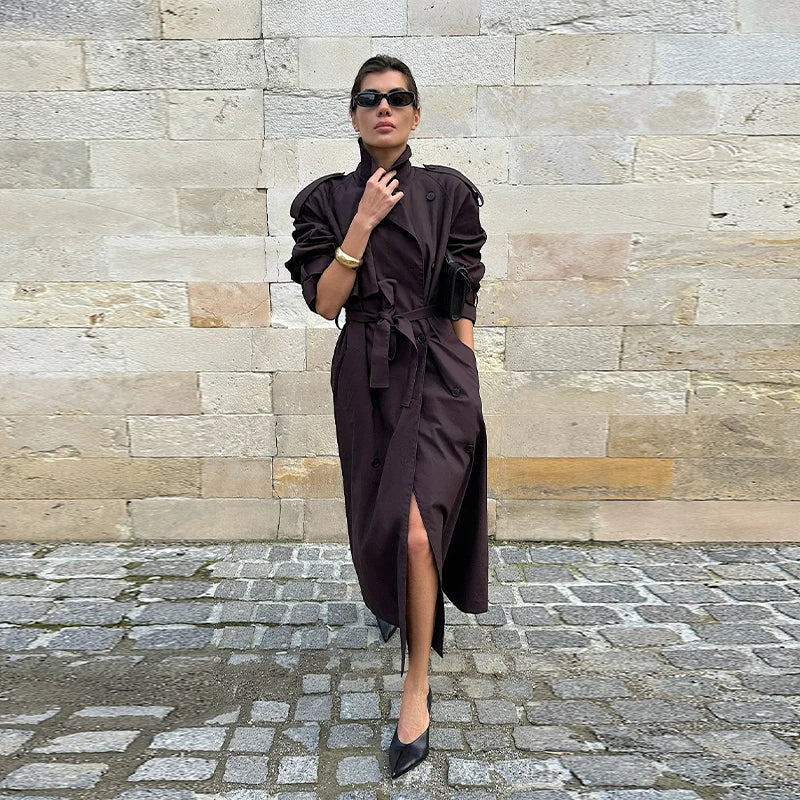 Trench long marron femme