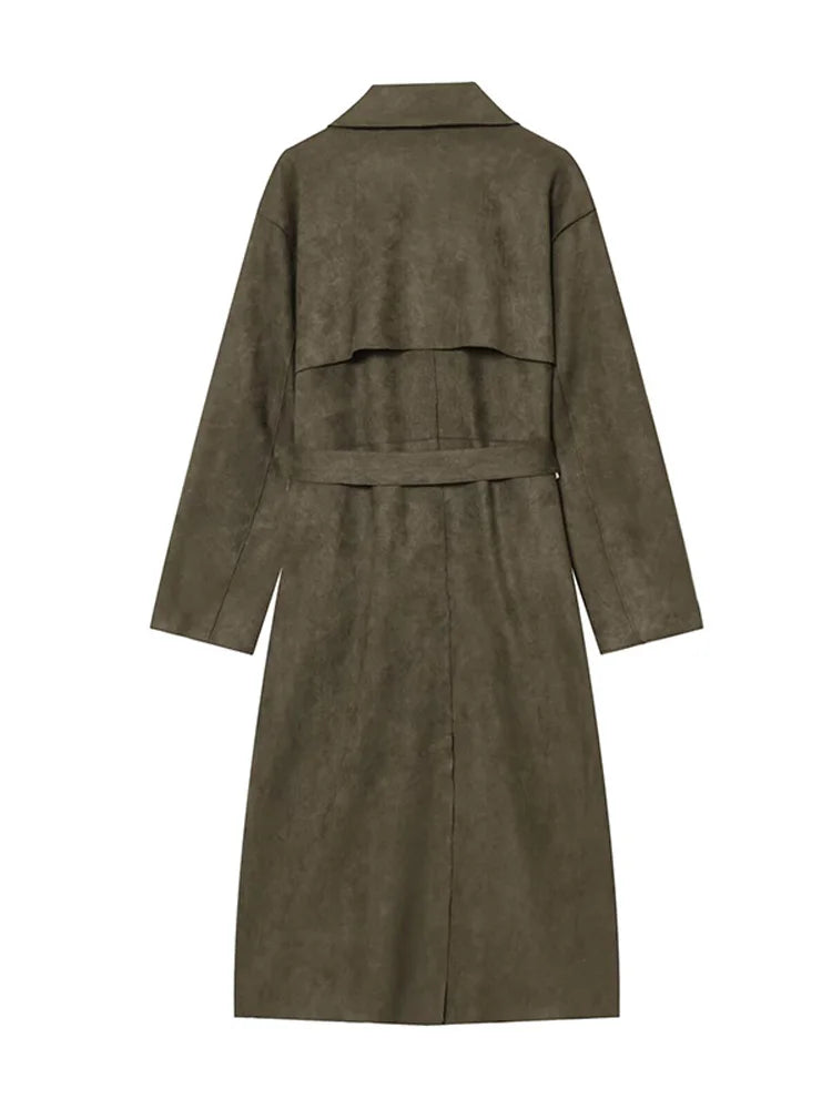 Trench long femme kaki