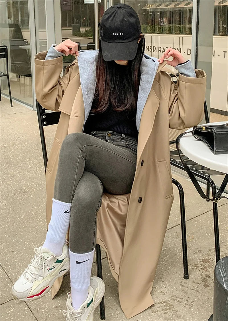Trench long à capuche femme