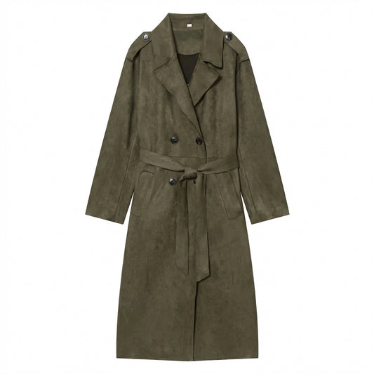 Trench long femme kaki