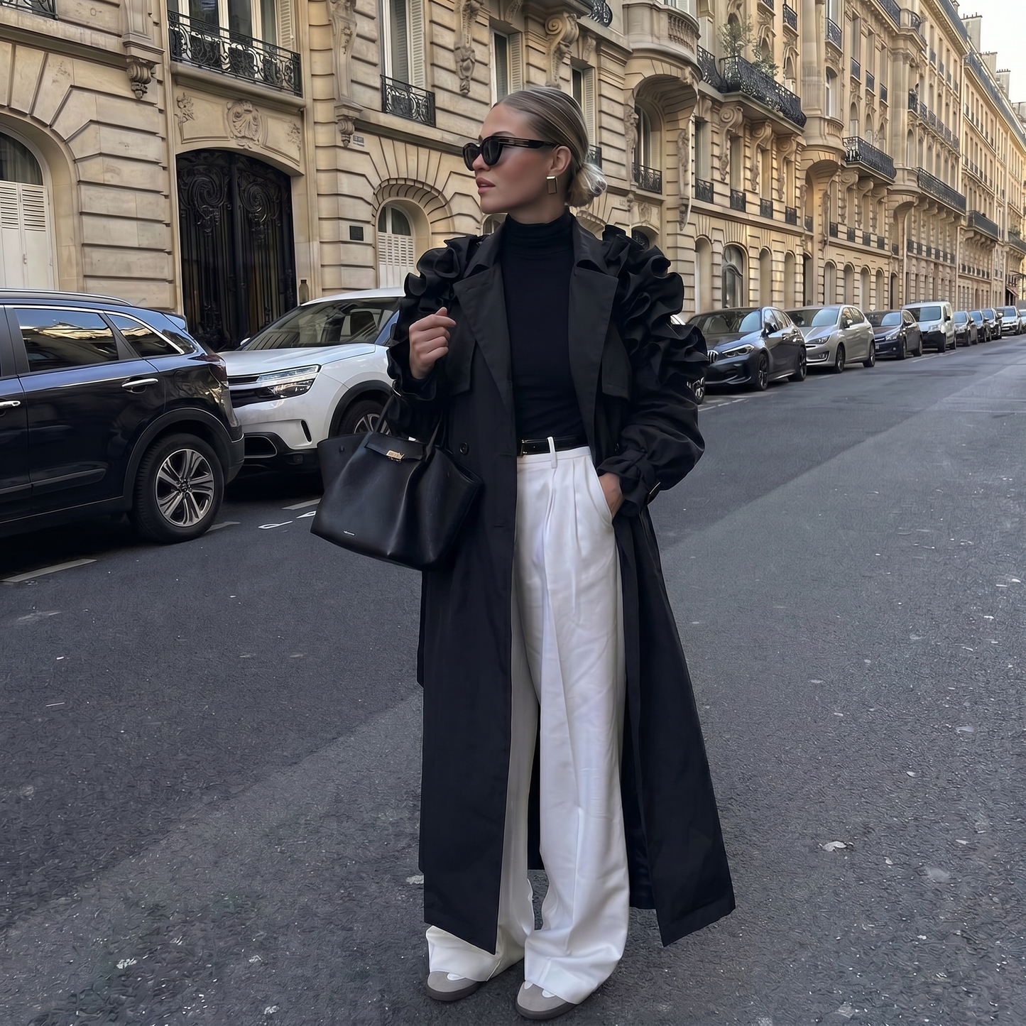 Trench mi long noir femme